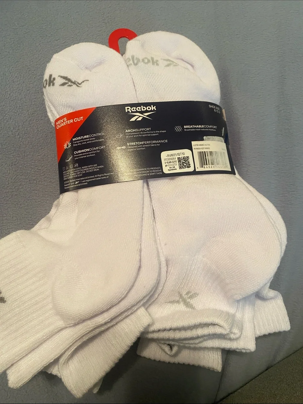 Reebok Men's White Athletic Quarter Socks - 8 Pack